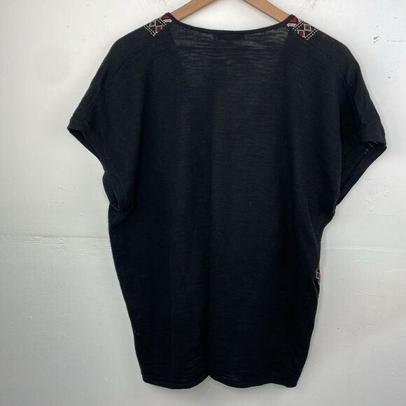 Madewell Boho Aztec Top Womens Black Short Sleeve Embroidered relaxed fit Large - Picture 6 of 13